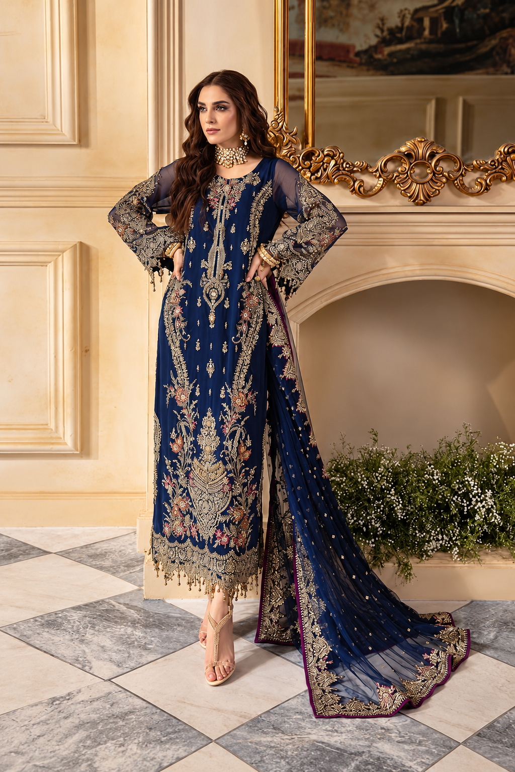 CHARIMZA chiffon suit with intricate adda work embroidery